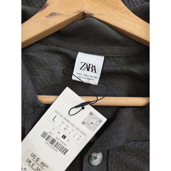 New Zara Structured Shirt S 4087/330 Grey casual knit polo sweater short sleeve - Picture 12 of 13